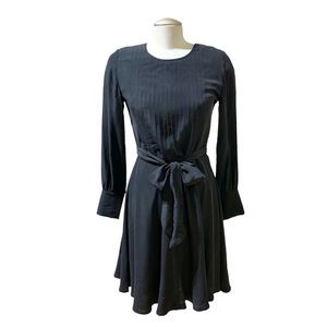 Cable Melbourne Black Crew Neck Front Pleats Longsleeves Flowy Skirt Dress Small